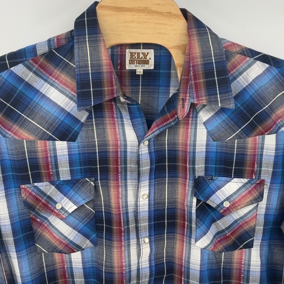Ely Cattleman Other - Ely Cattleman Mens XXL Plaid Metallic Lurex Western Pearl Snap Shirt Long Slv